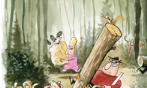 Sammeln | © Cartoon: Max Spring / Arbeitsgemeinschaft für den Wald (AfW)